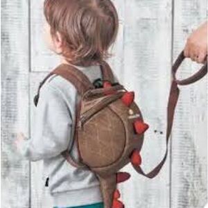 Brown Dinosaur Kids Backpack with Red Accents